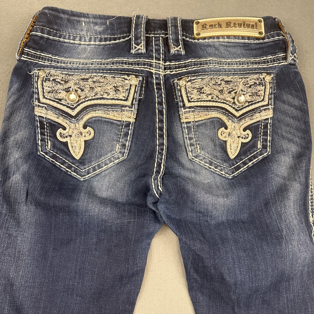Rock Revival Betty Skinny Jeans Womens  26/30Rhinestones THICK STITCH WHISKERING